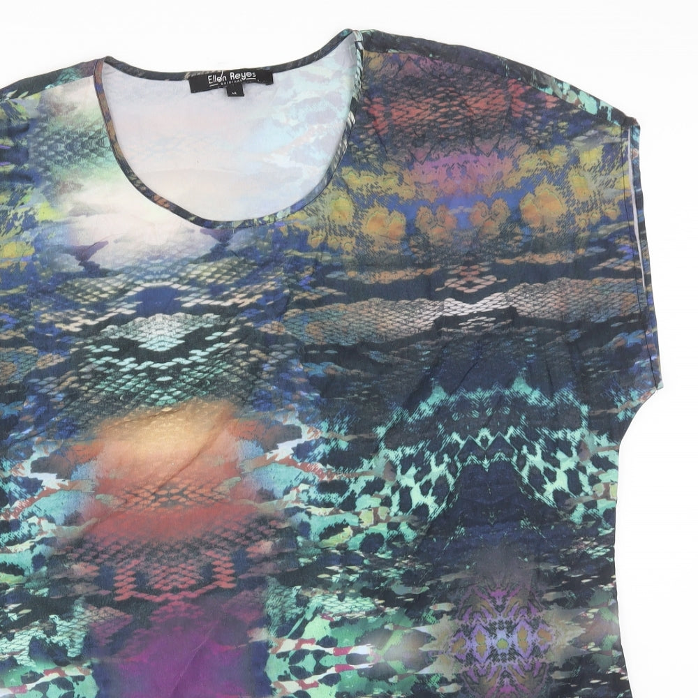ELLEN REYES Womens Multicoloured Animal Print Polyester Basic T-Shirt Size XL Round Neck