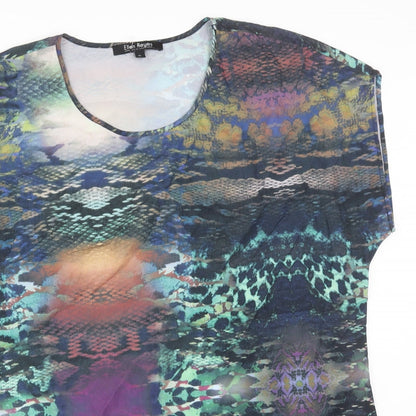 ELLEN REYES Womens Multicoloured Animal Print Polyester Basic T-Shirt Size XL Round Neck