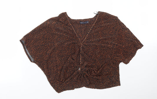 M&S Womens Multicoloured Animal Print Polyester Basic T-Shirt Size 14 V-Neck