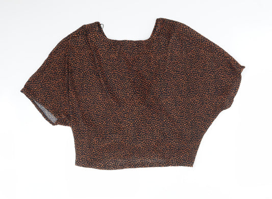 M&S Womens Multicoloured Animal Print Polyester Basic T-Shirt Size 14 V-Neck