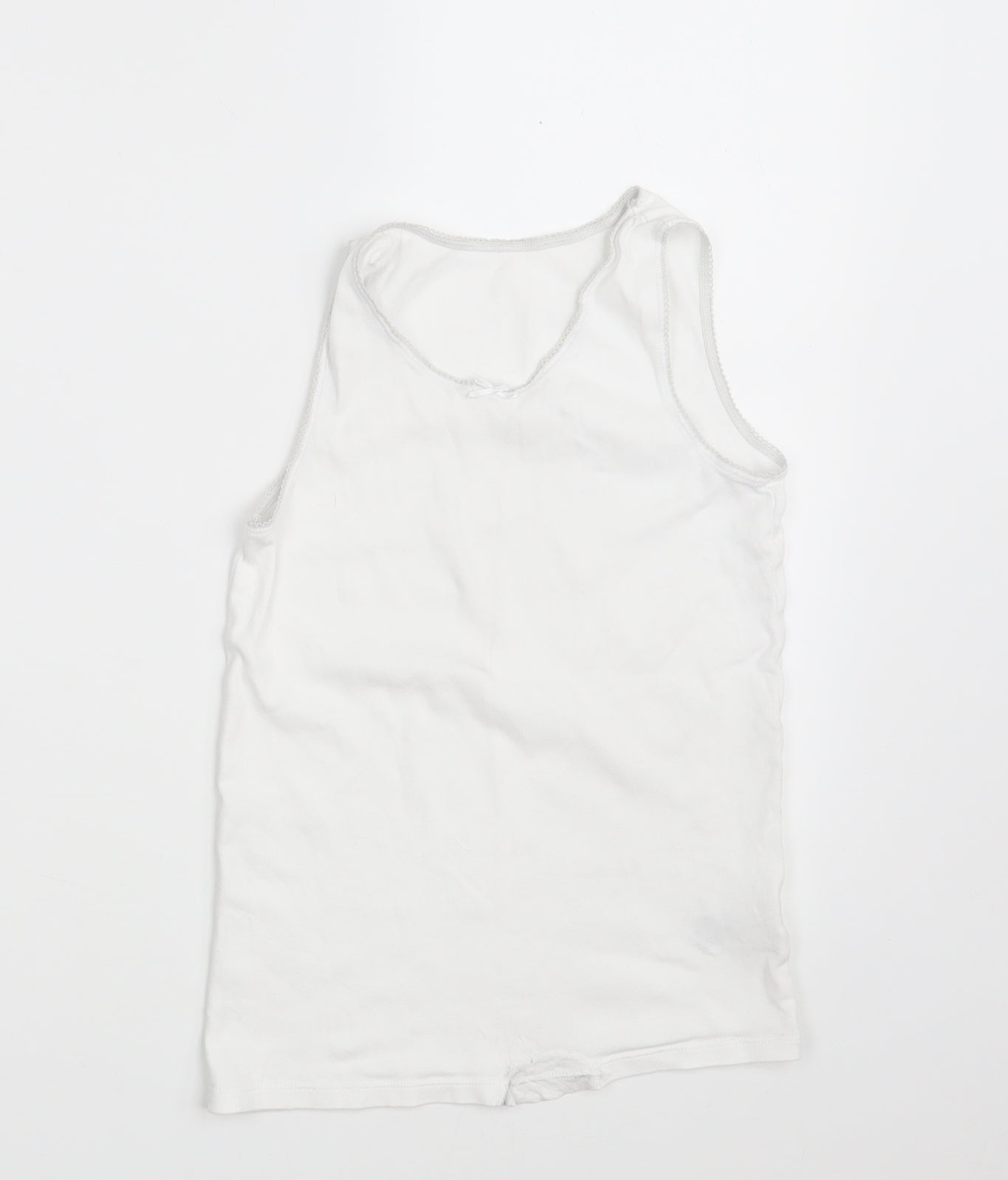 M&S Girls White  100% Cotton Camisole Tank Size 9-10 Years Round Neck