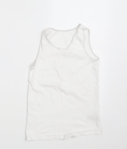M&S Girls White  100% Cotton Camisole Tank Size 9-10 Years Round Neck