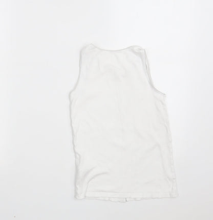 M&S Girls White  100% Cotton Camisole Tank Size 9-10 Years Round Neck