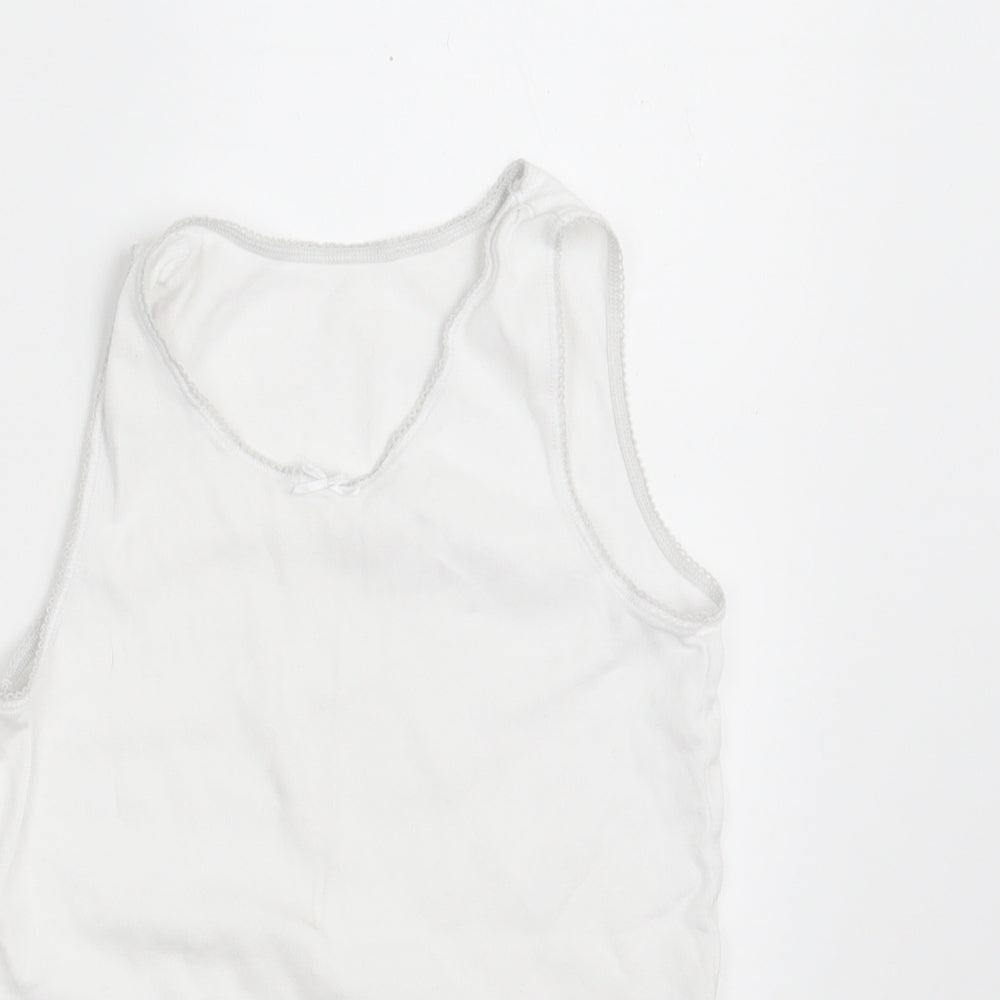 M&S Girls White  100% Cotton Camisole Tank Size 9-10 Years Round Neck