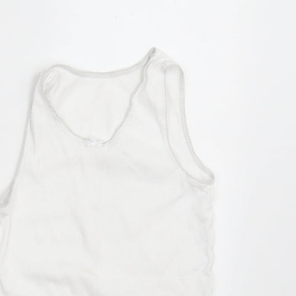 M&S Girls White  100% Cotton Camisole Tank Size 9-10 Years Round Neck