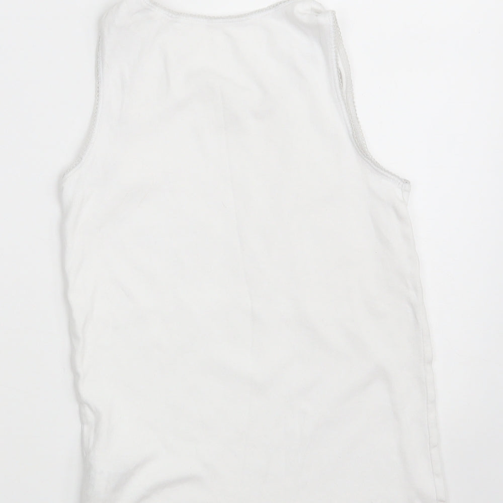 M&S Girls White  100% Cotton Camisole Tank Size 9-10 Years Round Neck