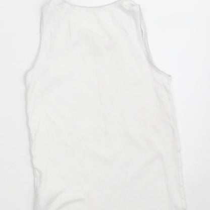 M&S Girls White  100% Cotton Camisole Tank Size 9-10 Years Round Neck
