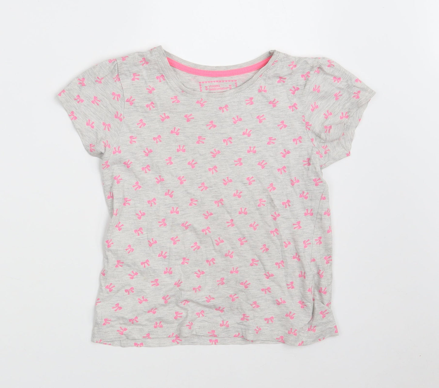 Young Dimension Girls Grey Floral Cotton Basic T-Shirt Size 7-8 Years Round Neck