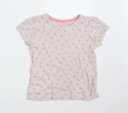 Young Dimension Girls Grey Floral Cotton Basic T-Shirt Size 7-8 Years Round Neck