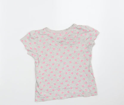 Young Dimension Girls Grey Floral Cotton Basic T-Shirt Size 7-8 Years Round Neck