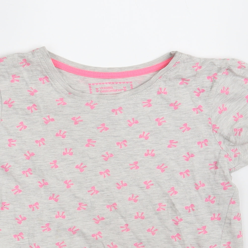 Young Dimension Girls Grey Floral Cotton Basic T-Shirt Size 7-8 Years Round Neck