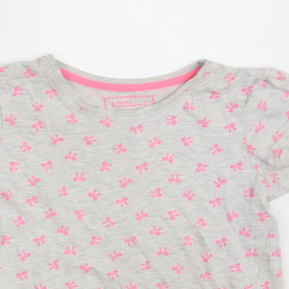 Young Dimension Girls Grey Floral Cotton Basic T-Shirt Size 7-8 Years Round Neck
