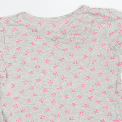 Young Dimension Girls Grey Floral Cotton Basic T-Shirt Size 7-8 Years Round Neck