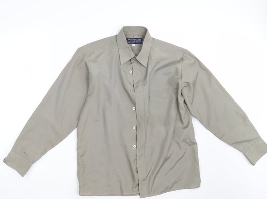 Mens UK Size One Size Hanover Beige  Button-Up Long Sleeve Casual Shirt