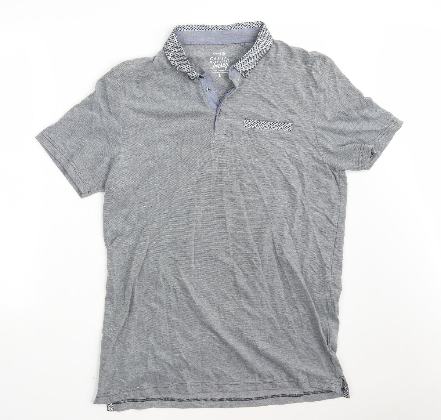 George Mens Grey  100% Cotton  Polo Size L Collared Button