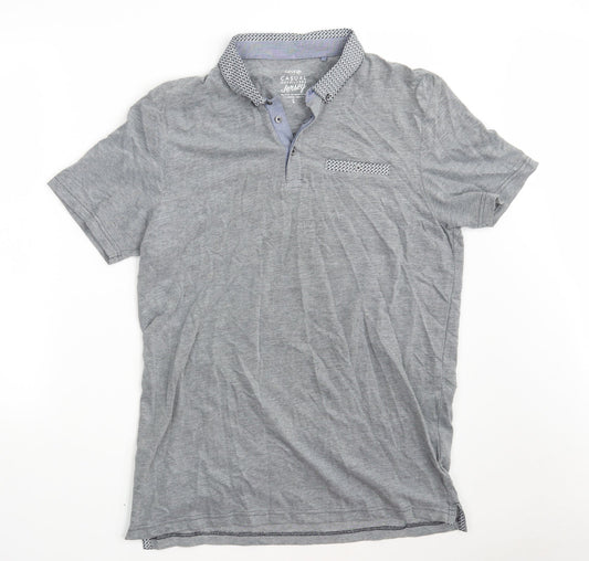 George Mens Grey  100% Cotton  Polo Size L Collared Button