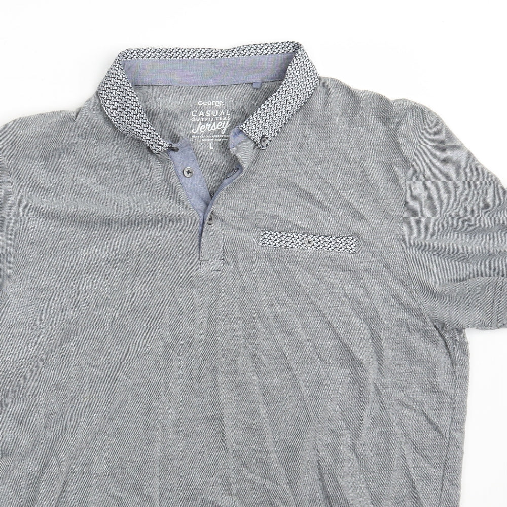 George Mens Grey  100% Cotton  Polo Size L Collared Button