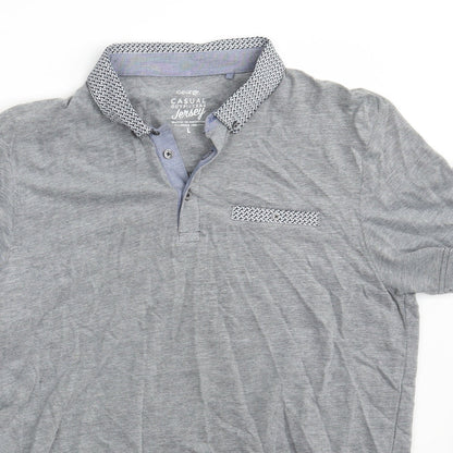 George Mens Grey  100% Cotton  Polo Size L Collared Button