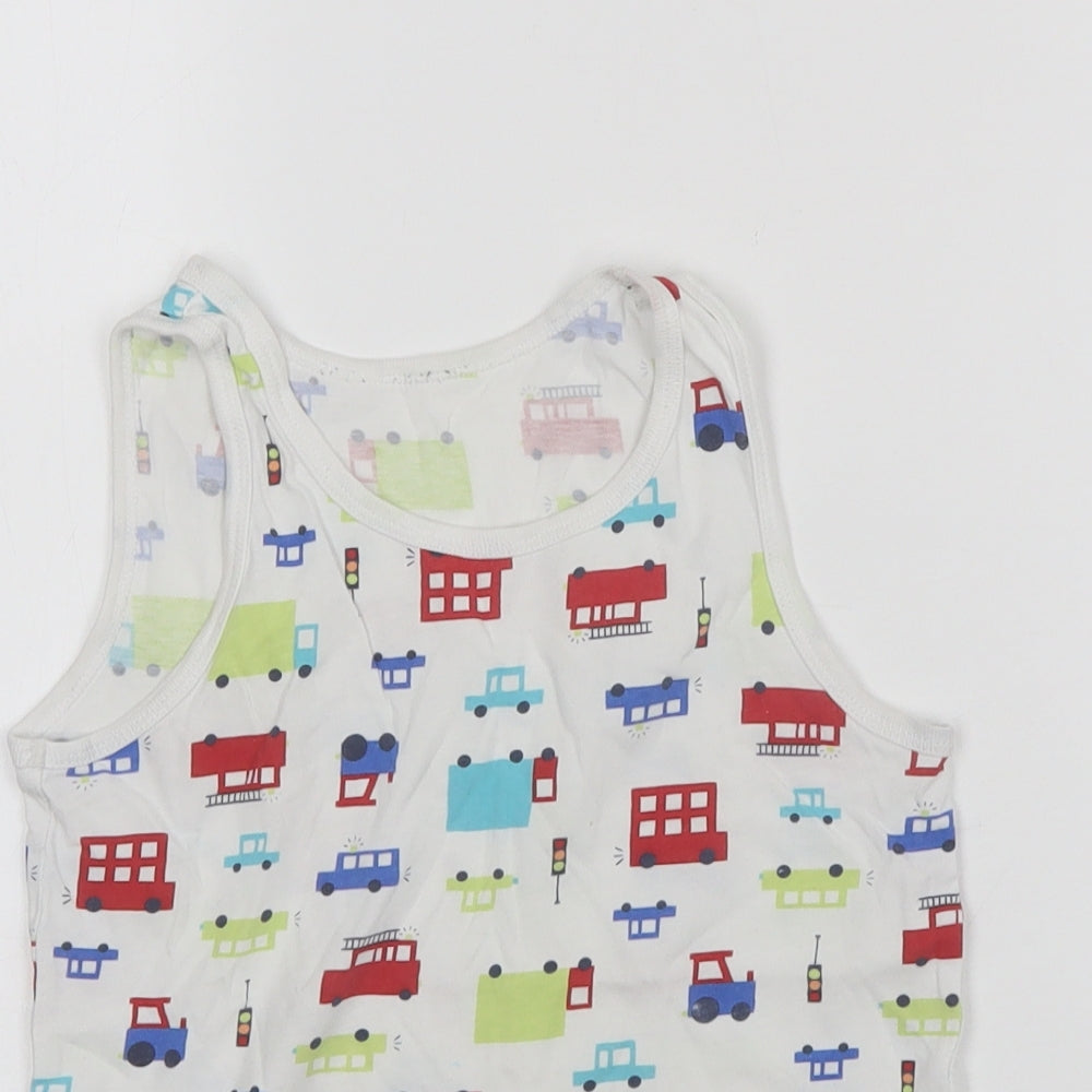 Close-up detail of George boys’ white cotton basic tank, size 7-8, years round neck