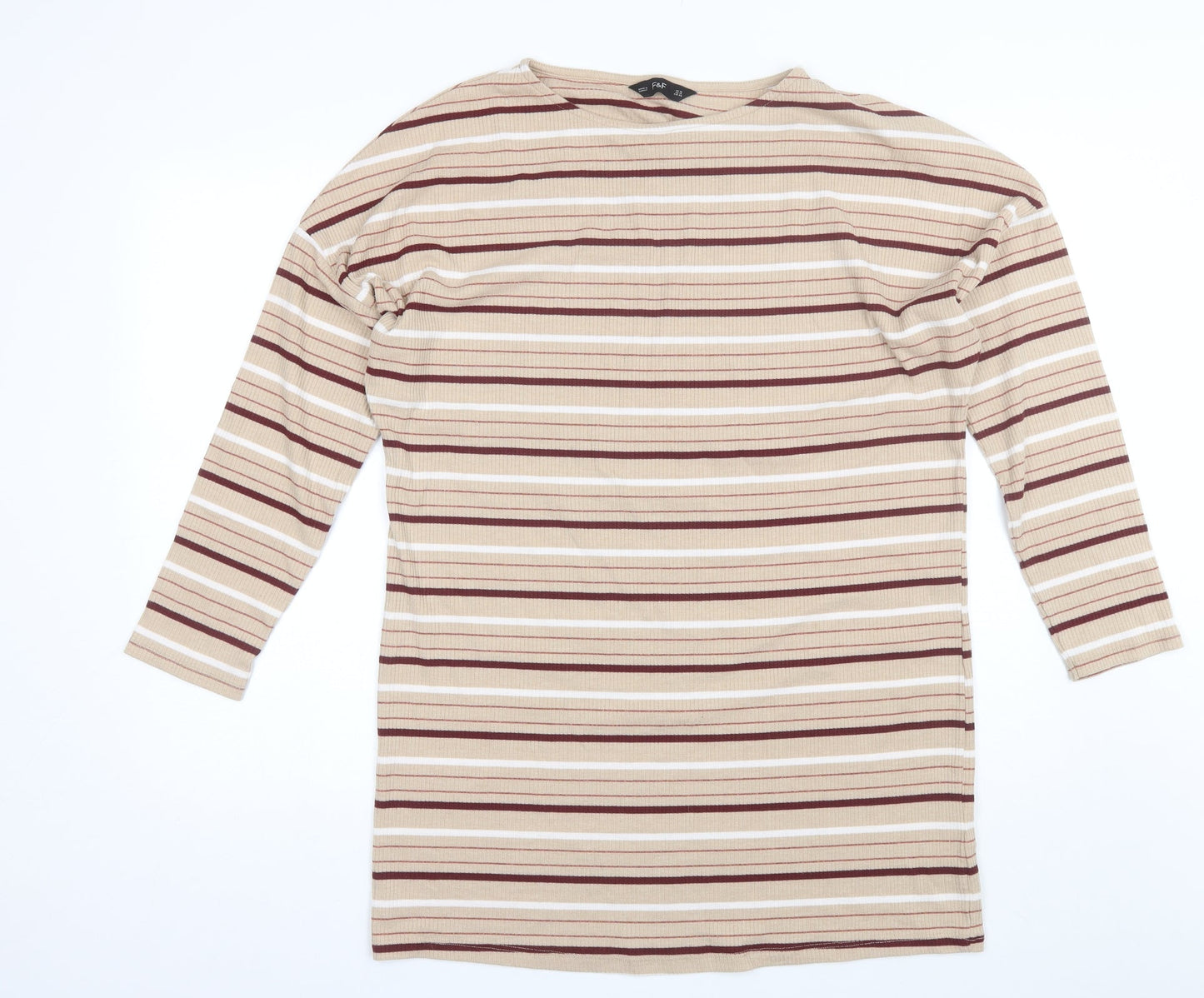 F&F Womens Brown Striped Polyester Bodycon  Size 16  Round Neck