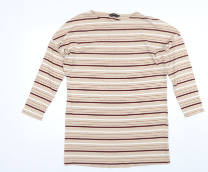 F&F Womens Brown Striped Polyester Bodycon  Size 16  Round Neck
