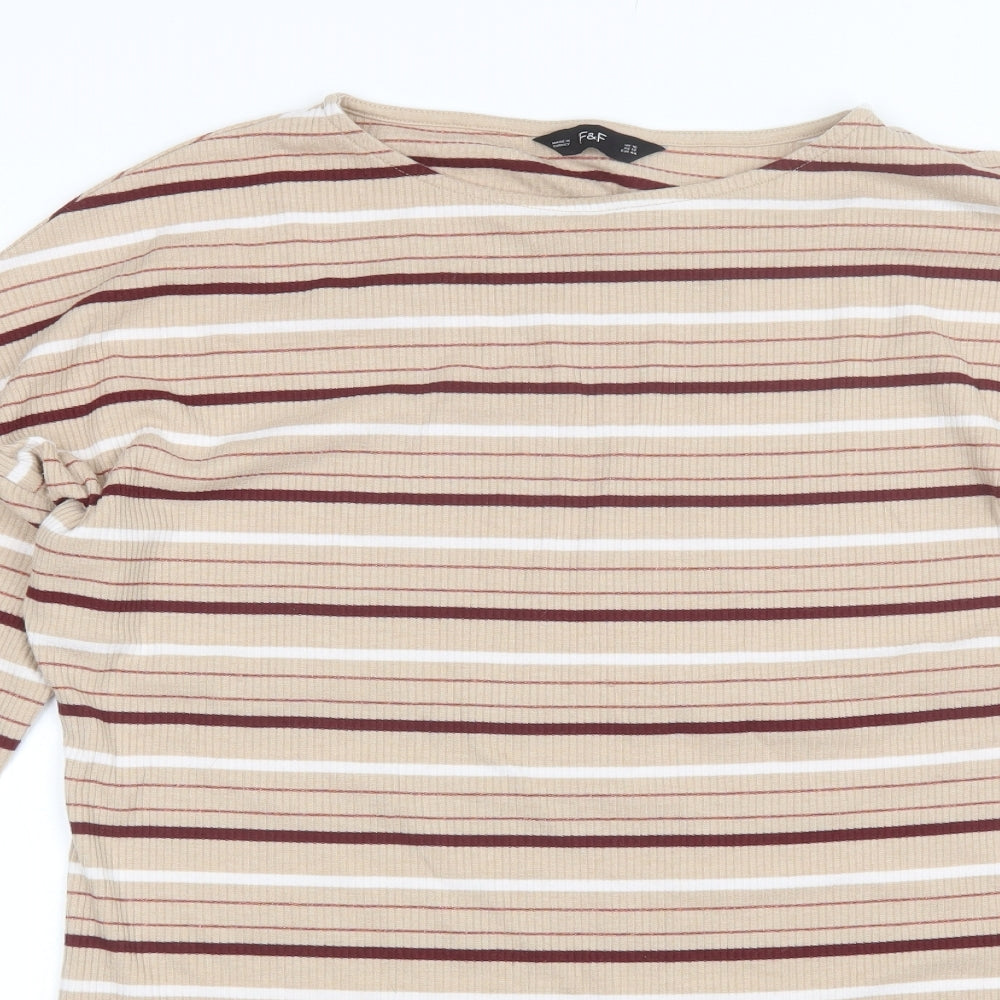 F&F Womens Brown Striped Polyester Bodycon  Size 16  Round Neck