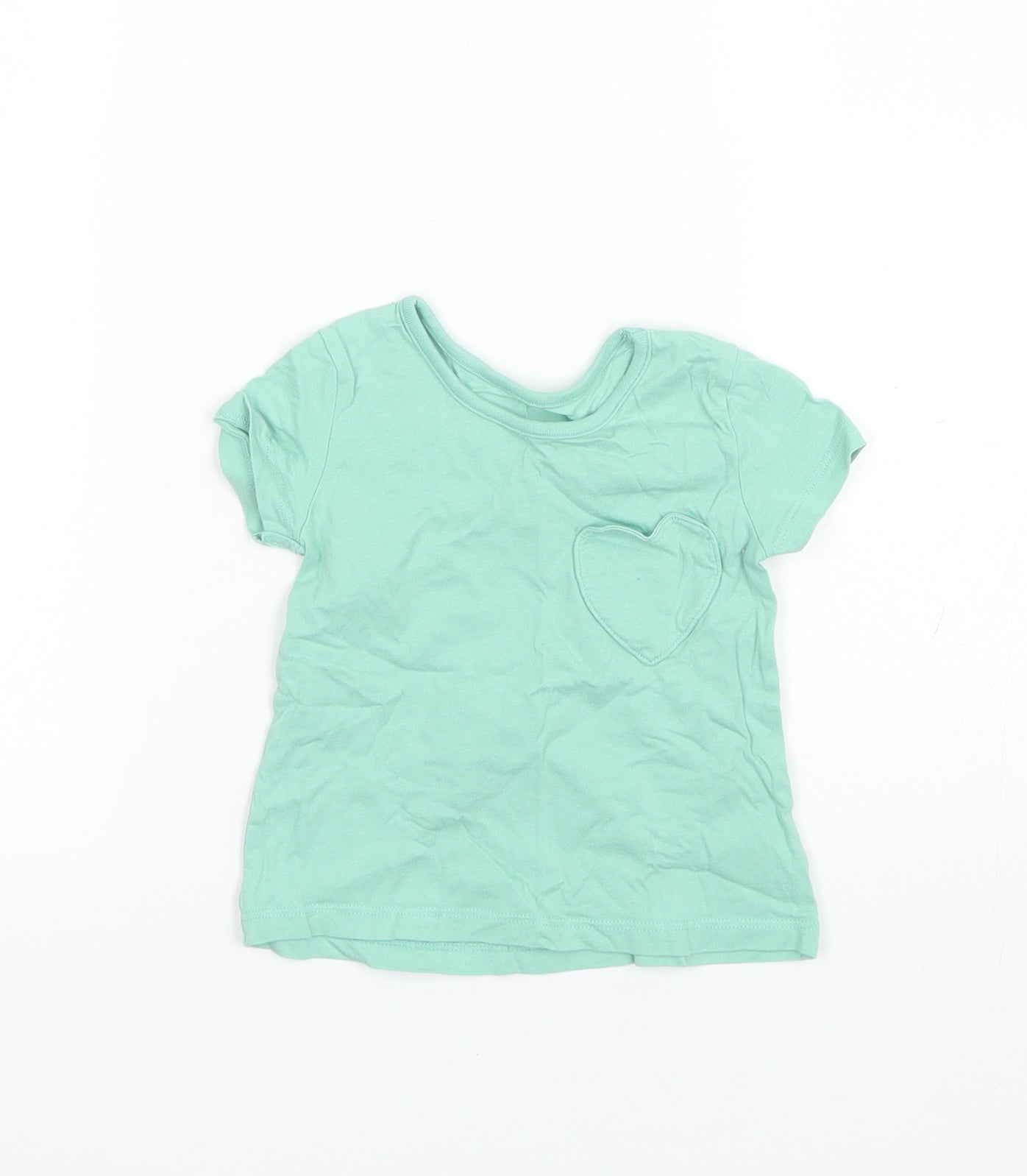 George Baby Green  Cotton Basic T-Shirt Size 6-9 Months Round Neck