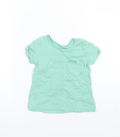 George Baby Green  Cotton Basic T-Shirt Size 6-9 Months Round Neck