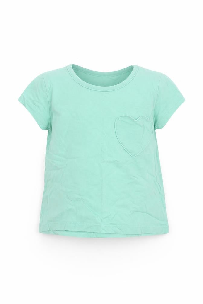 Front view of George Baby Green Cotton Basic T-Shirt, size 6-9, Months Round Neck