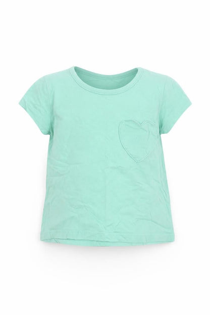 Front view of George Baby Green Cotton Basic T-Shirt, size 6-9, Months Round Neck