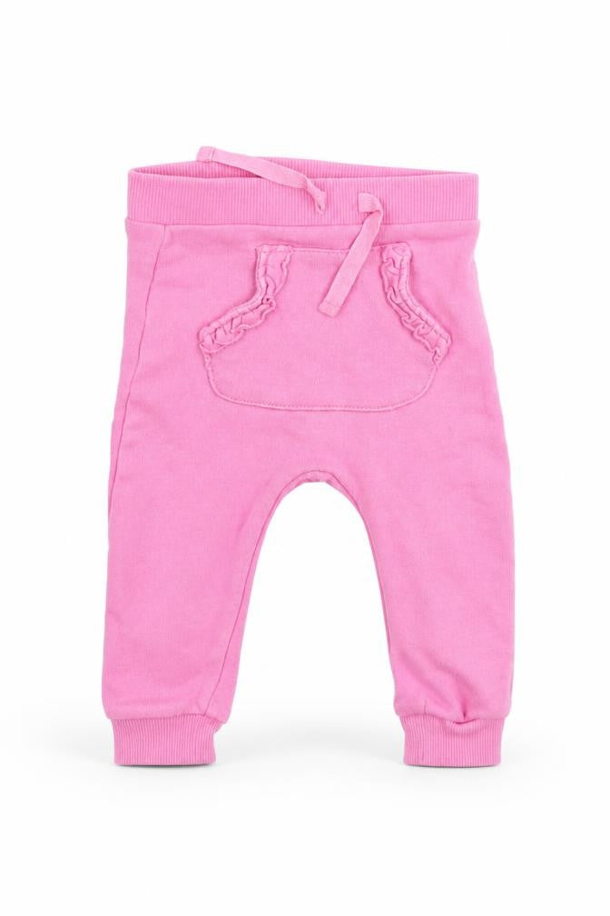 Front view of George Baby Pink Cotton Jogger Trousers, size 6-9, Months