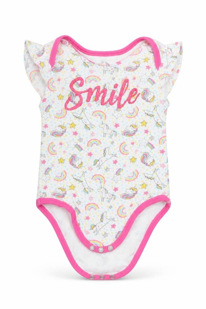 Front view of Pep&Co Baby White Cotton Romper One-Piece, size 6-9, Months
