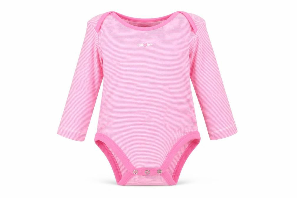 Front view of Tu Baby Pink Striped Cotton Romper One-Piece, size 6-9, Months