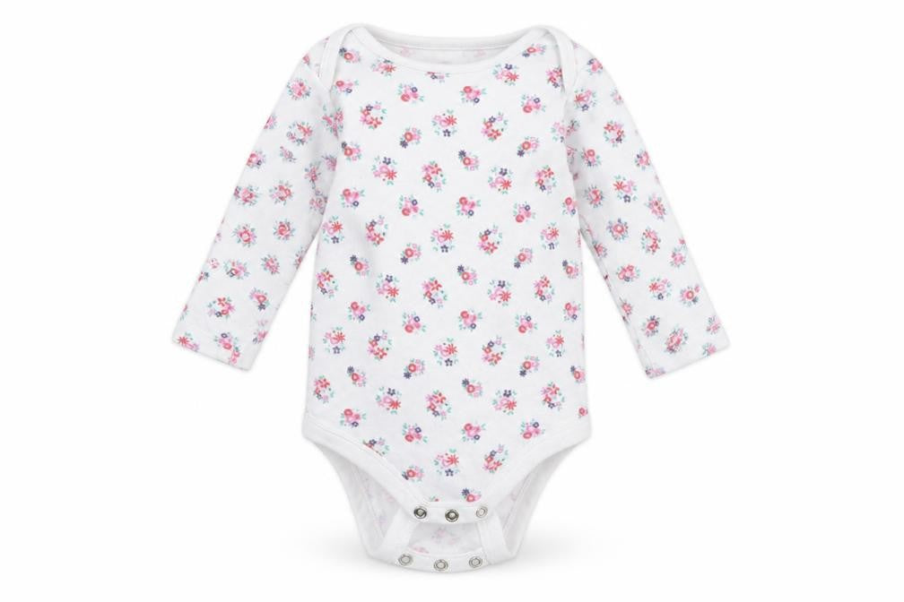 Front view of Tu Baby White Floral Cotton Romper One-Piece, size 6-9, Months