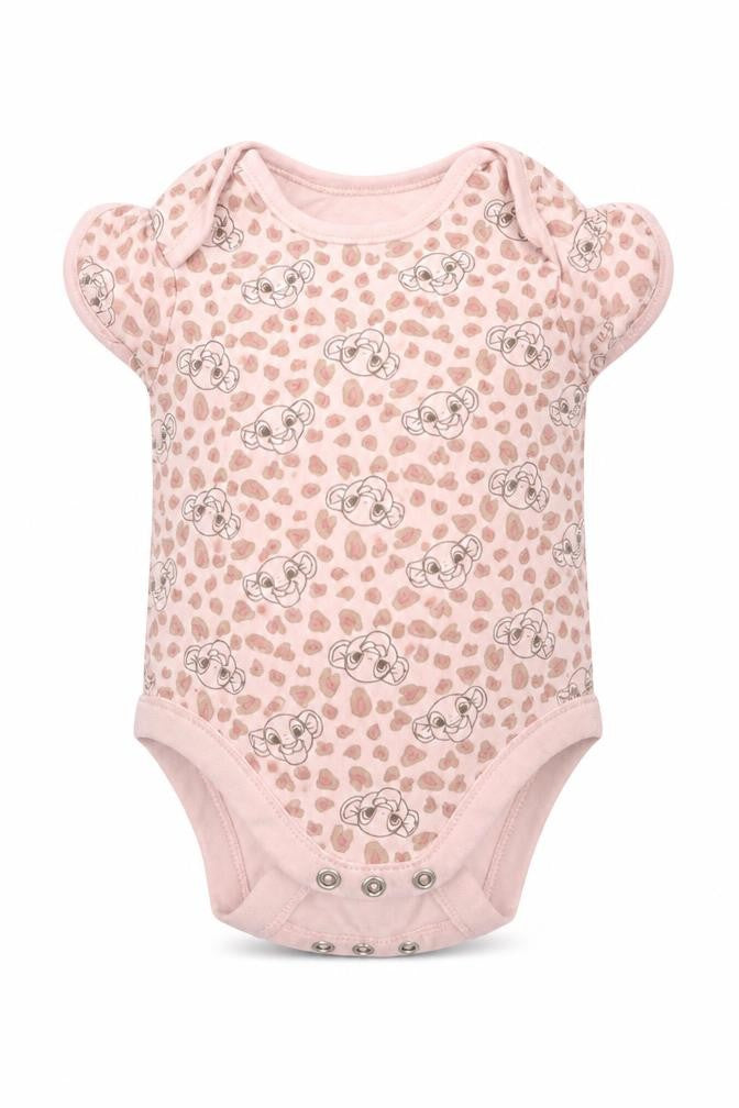 Front view of George Baby Pink Animal Print Cotton Romper One-Piece, size 9-12, Months