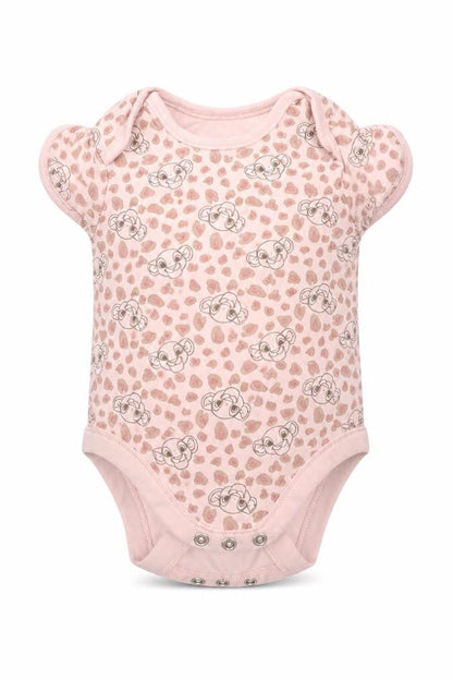 Front view of George Baby Pink Animal Print Cotton Romper One-Piece, size 9-12, Months