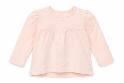 Front view of Nutmeg Baby Pink Cotton Basic T-Shirt, size 9-12, Months Round Neck