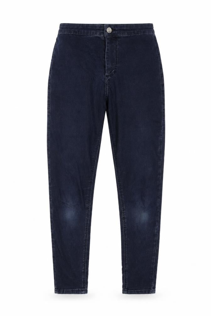 Front view of Topshop women’s blue cotton skinny jeans, size UK 25, in, 25-inch leg regular