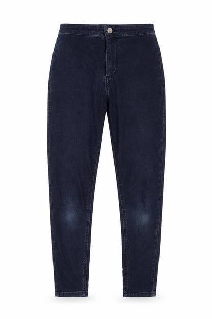 Front view of Topshop women’s blue cotton skinny jeans, size UK 25, in, 25-inch leg regular