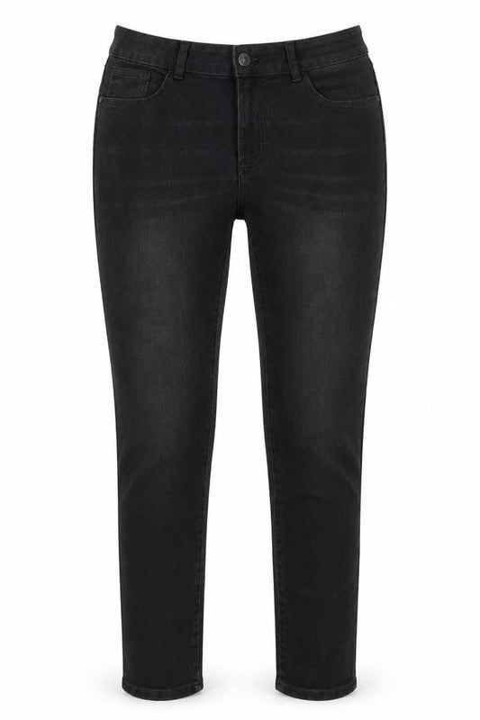 Front view of Avenue women’s black cotton skinny jeans, size UK 10, 29-inch leg regular