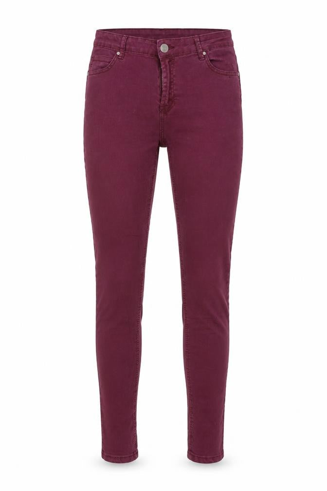 Front view of One Love women’s purple cotton skinny jeans, size L, 28-inch leg regular