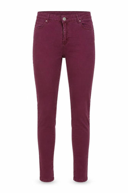 Front view of One Love women’s purple cotton skinny jeans, size L, 28-inch leg regular