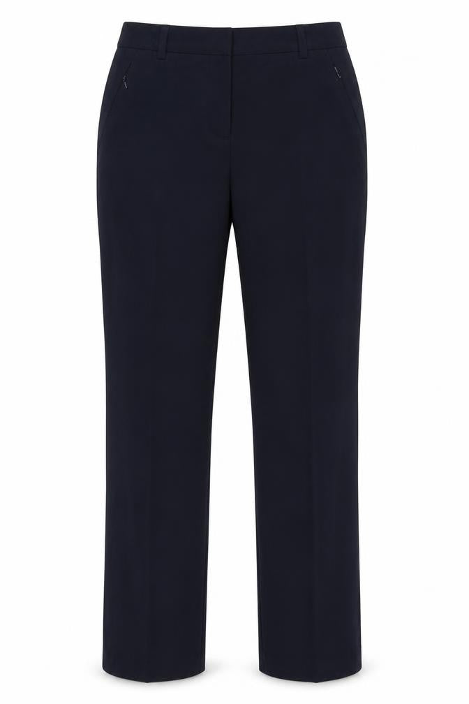 Front view of Marks & Spencer women’s blue viscose dress pants trousers, size UK 10, 28-inch leg regular