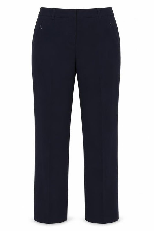 Front view of Marks & Spencer women’s blue viscose dress pants trousers, size UK 10, 28-inch leg regular