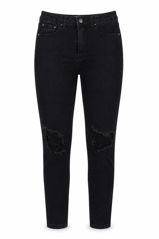 Front view of PRETTYLITTLETHING women’s black cotton skinny jeans, size UK 8, 26-inch leg regular