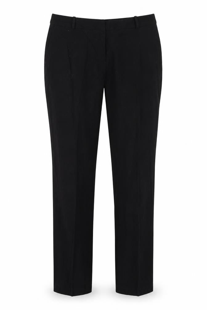 Front view of H&M women’s black viscose dress pants trousers, size UK 10, 28-inch leg regular