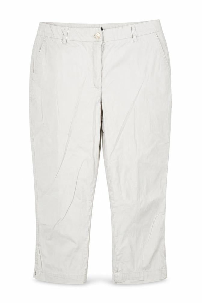 Front view of Bonmarché women’s ivory cotton dress pants trousers, size UK 18, 20-inch leg regular