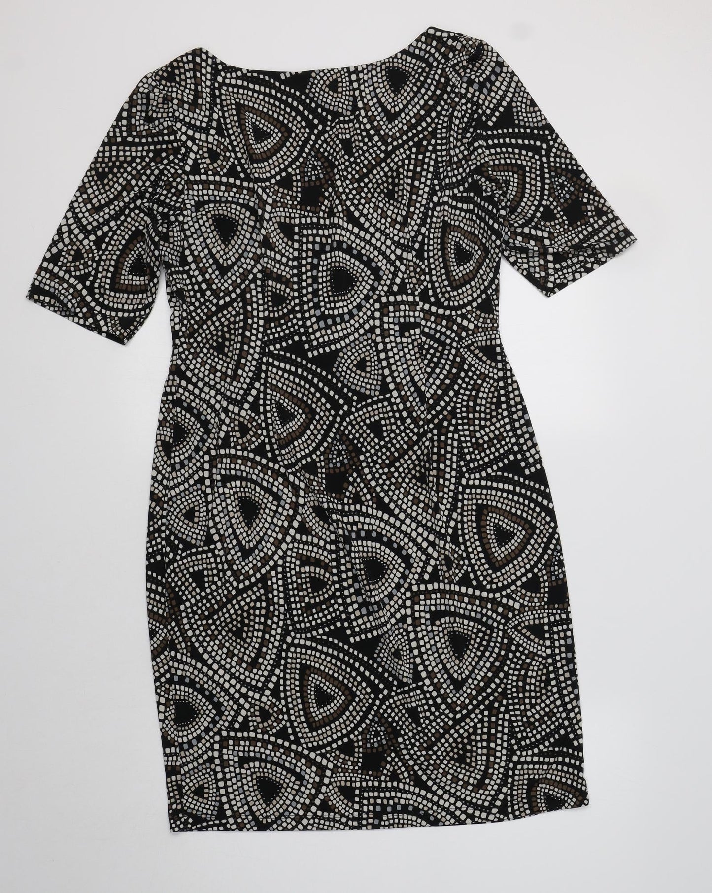 Cleo Womens Black Geometric Polyester A-Line  Size 10  V-Neck