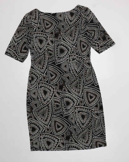 Cleo Womens Black Geometric Polyester A-Line  Size 10  V-Neck