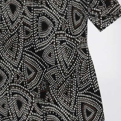 Cleo Womens Black Geometric Polyester A-Line  Size 10  V-Neck